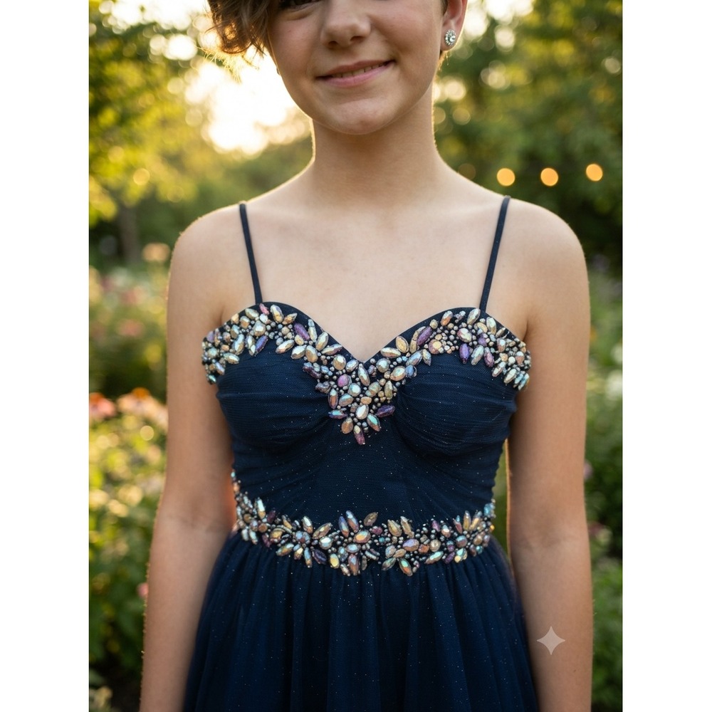 Bee Darlin Royal Blue Retro Rhinestone Embellished Tulle Cocktail Dress Size 1/2